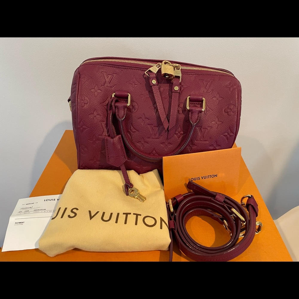 Louis Vuitton Aurore Monogram Empreinte Speedy Bandouliere 25 Raisin Leather